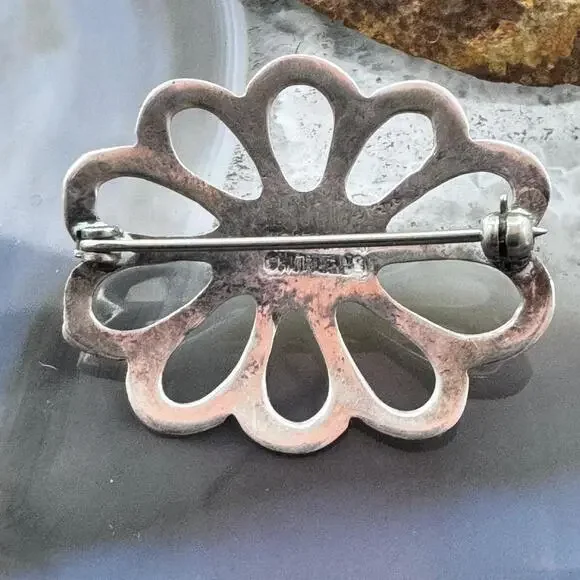 R. Wilson Navajo Vintage Sterling Silver Turquoise Sandcast Brooch For Women - Picture 4 of 10